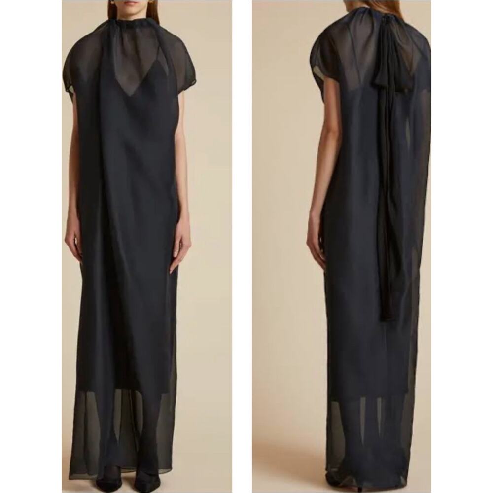 KHAITE Essie Organza Sheer Black Maxi Dress Size 2 - Picture 2 of 13